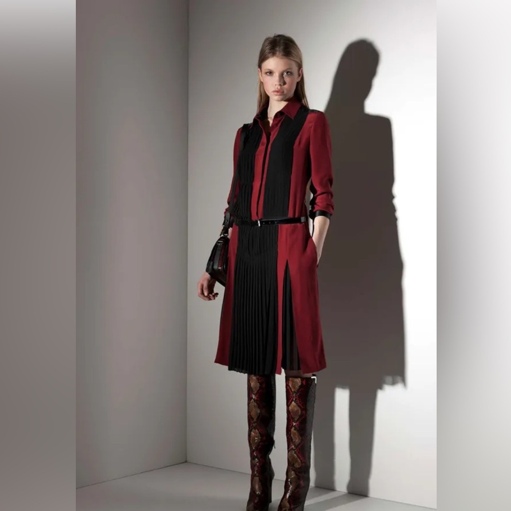 Barbara Bui Elegant Bordeaux and Black 100% Silk Dress. Size 36